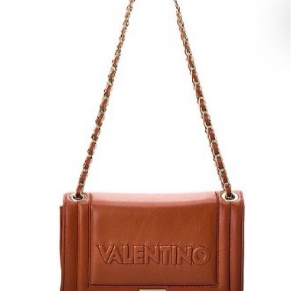 Valentino Cognac Leather Shoulder Bag with Gold Chain